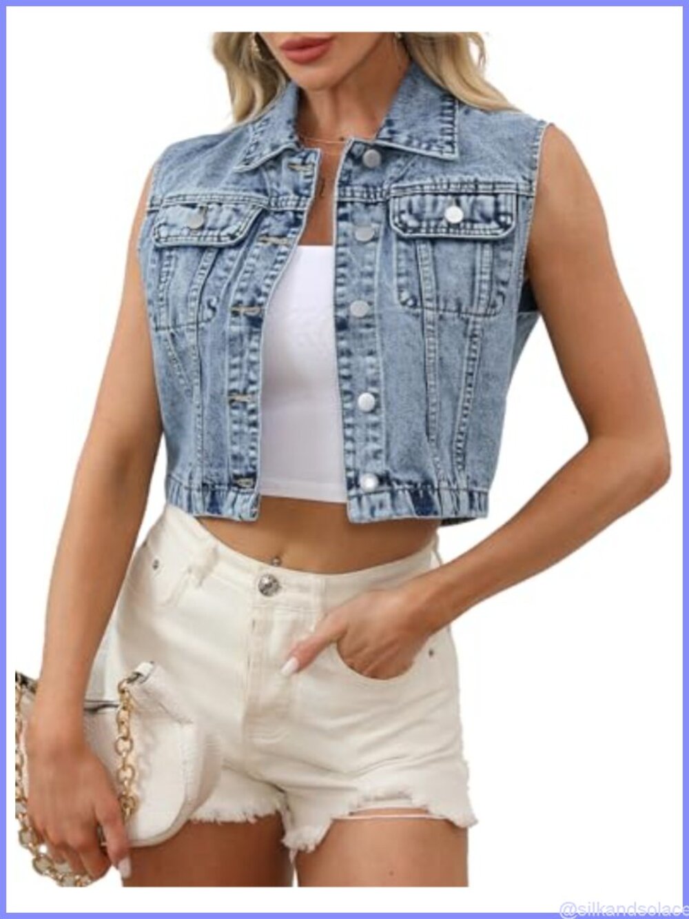 Cropped Denim Vest Jacket Sleeveless Y2K Waistcoat Casual Gilet with Pockets